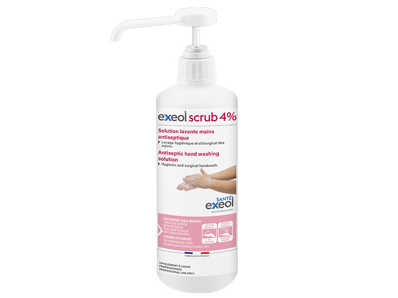 EXEOL SCRUB 4% - Lotion lavante mains antiseptique 500ml - SODEL