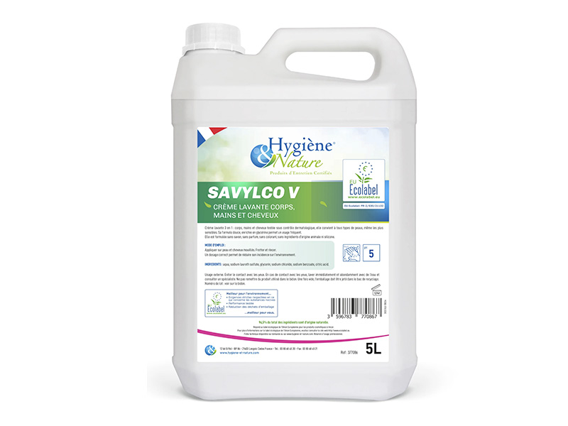 SAVYLCO V ECOLABEL Gel lavant 5L - Corps, Mains et Cheveux - HYGIENE & NATURE