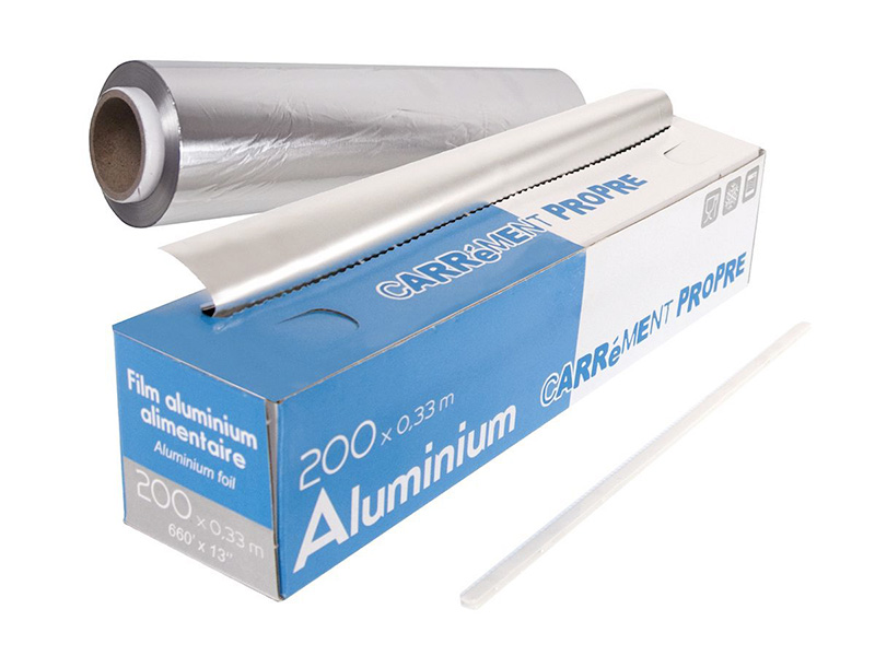 PAPIER ALUMINIUM PROFESSIONNEL AVEC BOITE DISTRIBUTRICE 0,29x200M - Scie de découpe - PUBLI EMBAL