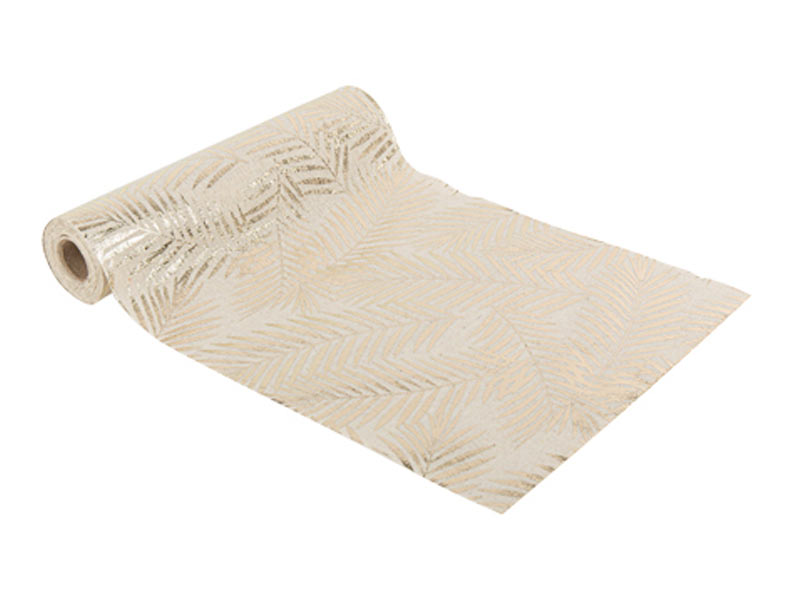 Chemin de table lin palmier floqu» champagne 28cmx5m