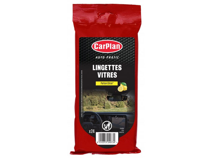 Lingettes vitre X24 Parfum Citron - CARPLAN