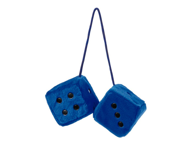 Dés Peluche à Suspendre Noir et Bleu X2 6X6cm