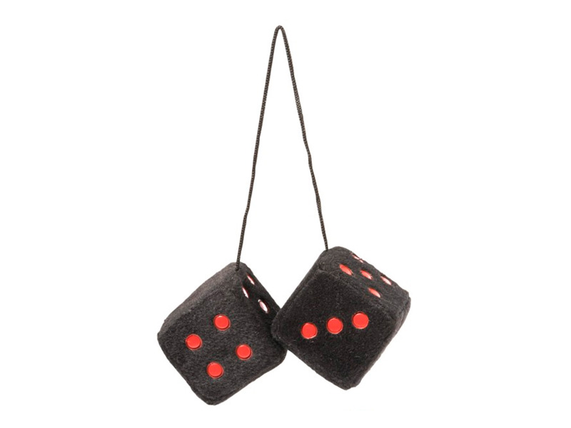 Dés Peluche à Suspendre Noir et Rouge X2 6X6cm